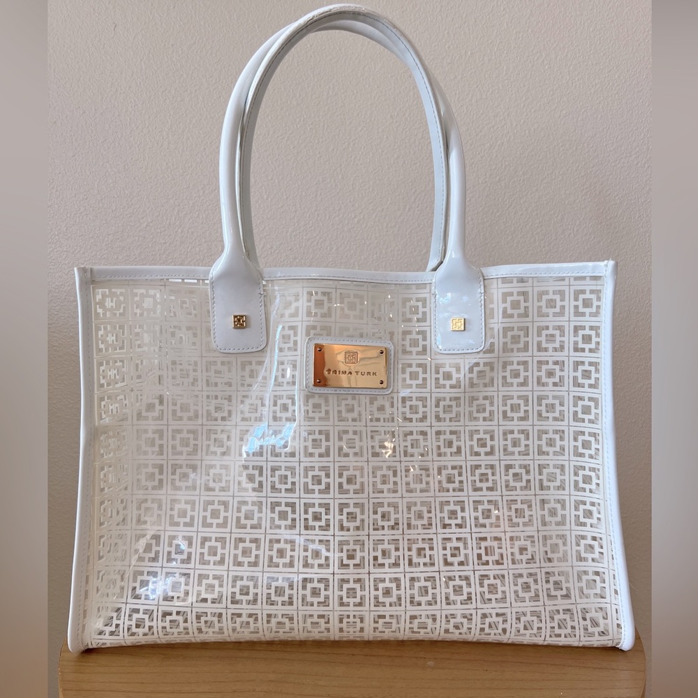 Trina Turk PVC Vinyl White Clear Beach Tote Bag